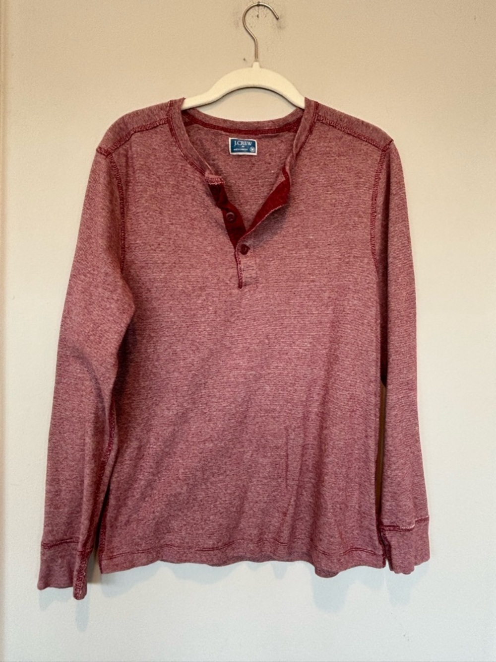 J. Crew Men's Long Sleeve Henley in Heathered Wine 200